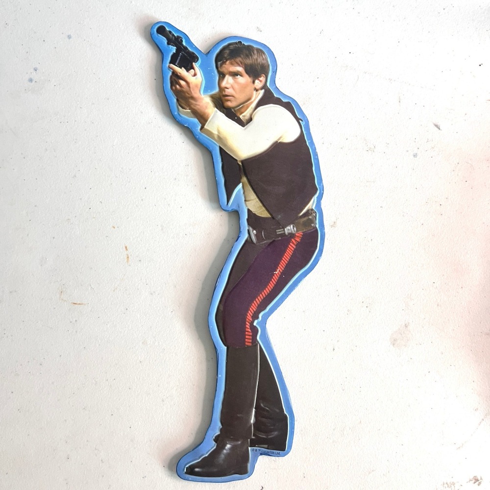 Vtg Han Solo Harrison Ford Blaster Die Cut‎ Star Wars Metal Sign Tin Collectible